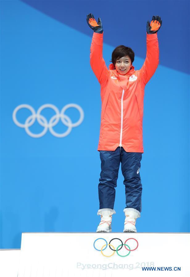 (SP)OLY-SOUTH KOREA-PYEONGCHANG-SPEED SKATING-LADIES' 500M-MEDAL CEREMONY