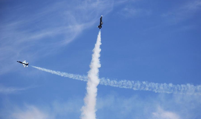 Model aircrafts with turbojet engines compete in air in China's Shandong